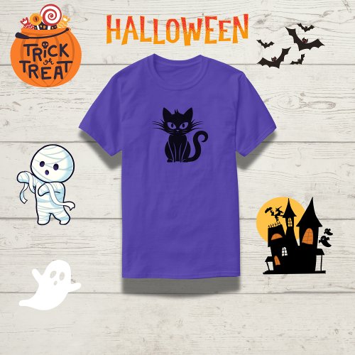 Playful White_Eyed Black Cat Halloween Top