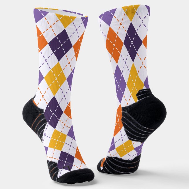 Playful White Halloween Argyle Pattern Socks (Angled)