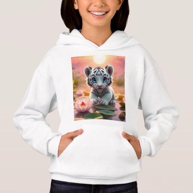 Playful White Tiger Cub in India's Wetlands Hoodie (Front)