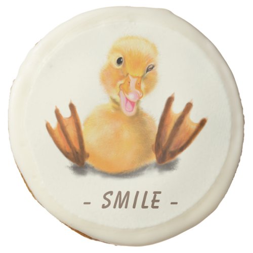 Playful Winking Funny Yellow Duckling _ Smlie Sugar Cookie