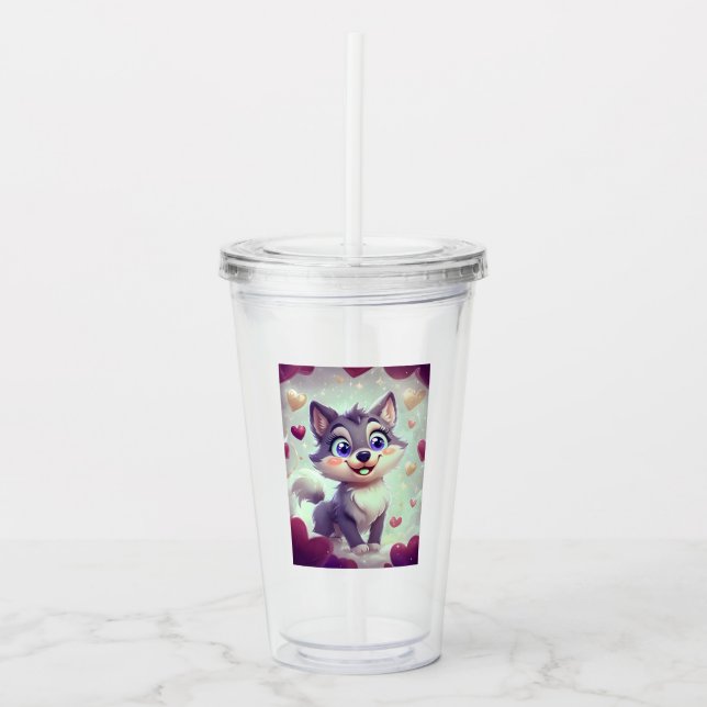 Playful Wolf  Acrylic Tumbler (Front)