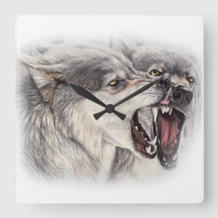 Playful Wolves Clock