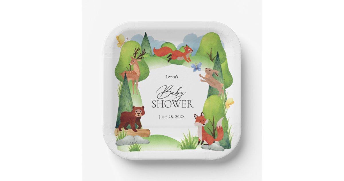 Playful Woodland Animals Baby Shower Napkins Paper Plates