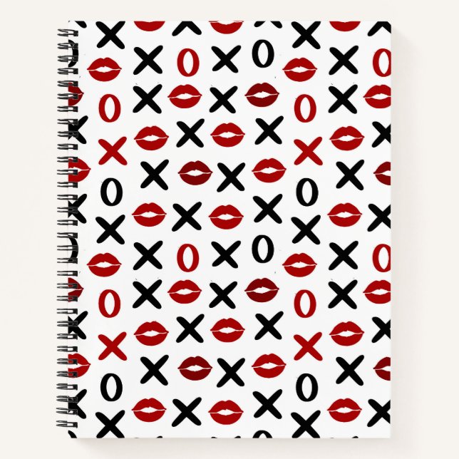 Playful XO & Red Lips Modern Love Pattern Notebook (Front)