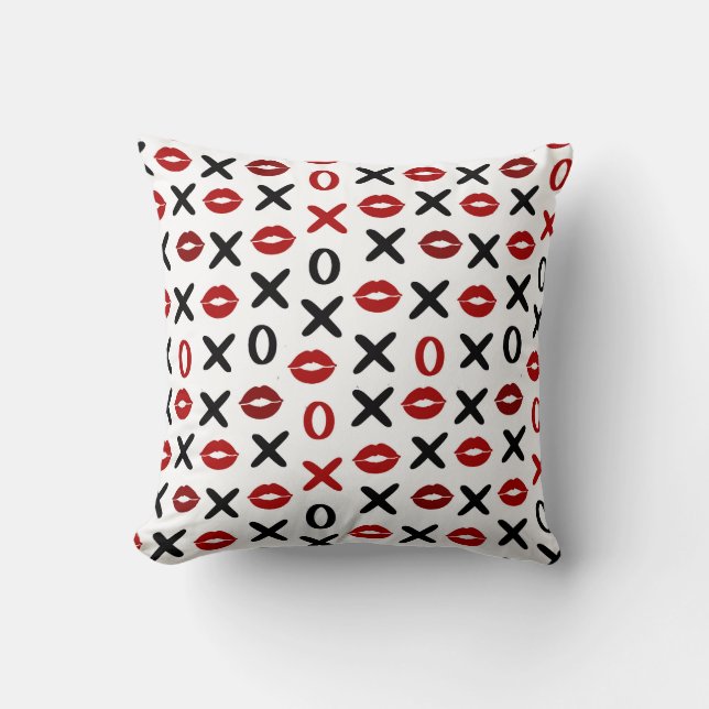 Playful XO & Red Lips – Modern Love Pattern Throw Pillow (Front)
