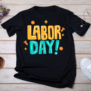Playful Yellow and Teal Labor Day T-Shirt