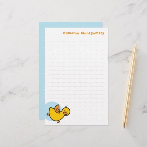 Playful Yellow Baby Duck Blue Dot Kids Thank You Stationery