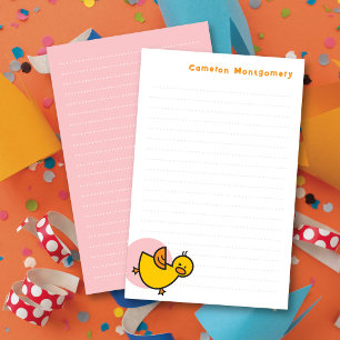 Playful Yellow Baby Duck Pink Dot Kid's Thank You Stationery