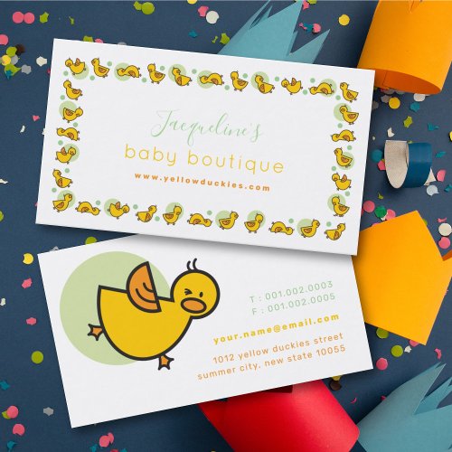 Playful Yellow Baby Ducks Cute Duckies Green Dots Business Card
