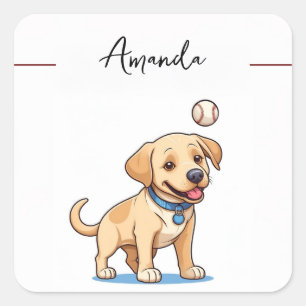 Playful Yellow Baseball Labrador Puppy Square Sticker