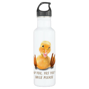 Playful Yellow Duck Funny Water Bottle - Smile