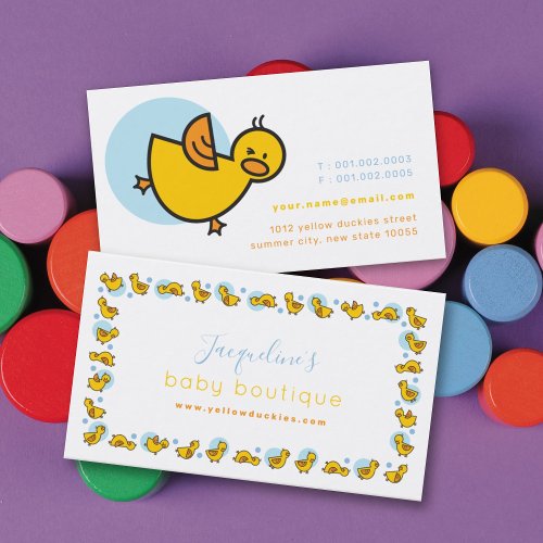 Playful Yellow Duckies  Blue Dots Business Card
