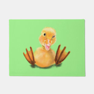 Playful Yellow Duckling Happy Wink Doormat Gift