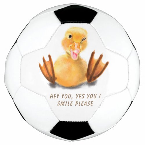 Playful Yellow Duckling Wink Soccer Ball Smile