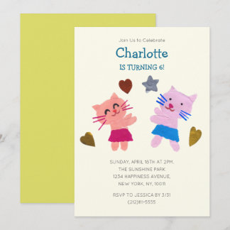 Playful Yellow Paper Collage Cats Kids Birthday Invitation