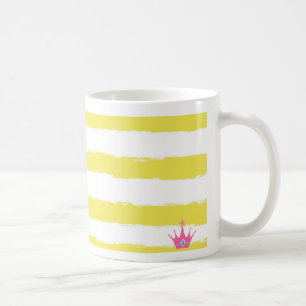 Playful yellow striped mug with a pink crown