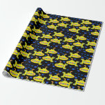 Playful Yellow Submarines Black Wrapping Paper