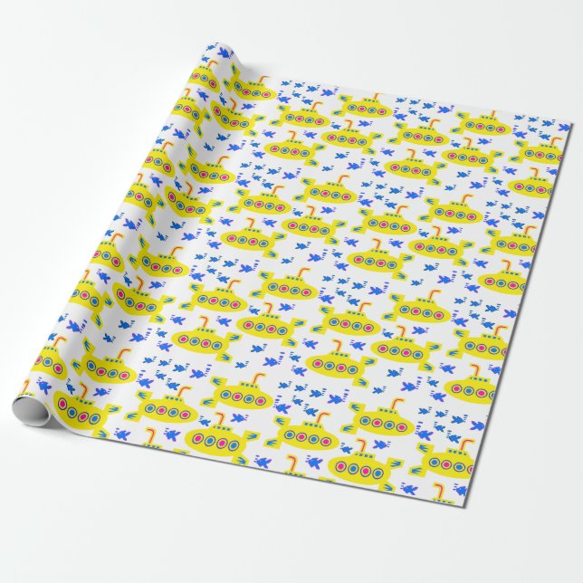Playful Yellow Submarines Wrapping Paper (Unrolled)