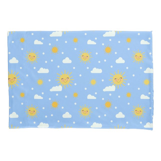 Playful Yellow Sun Blue Sky Pattern Pillow Case (Front)