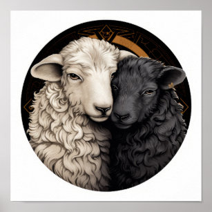 Playful Yin and Yang Black Sheep Poster - Unique T