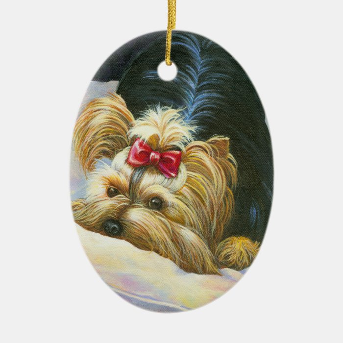 Playful Yorkie Christmas Ornament