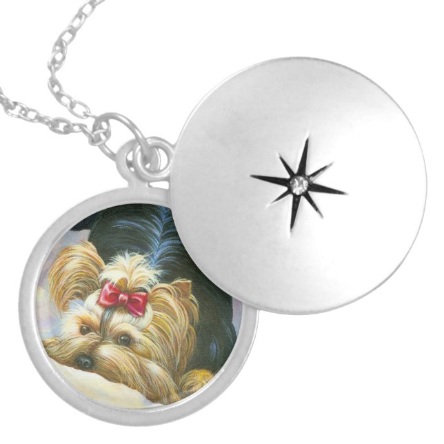 Playful Yorkshire Terrier Silver Plated Necklace (Front)