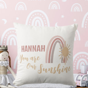 Playful You are Our Sunshine Boho Rainbow Throw Pillow