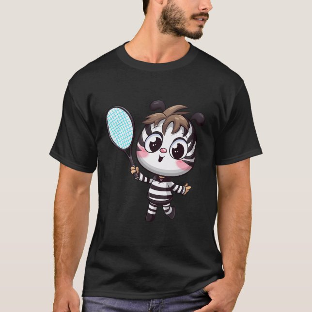 Playful Zebra Athlete Ace In Tennis And Badminton T-Shirt (Front)