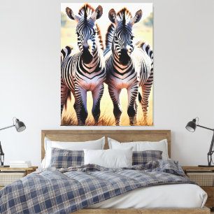Playful Zebras Colorful Safari Inspired Art Canvas Print