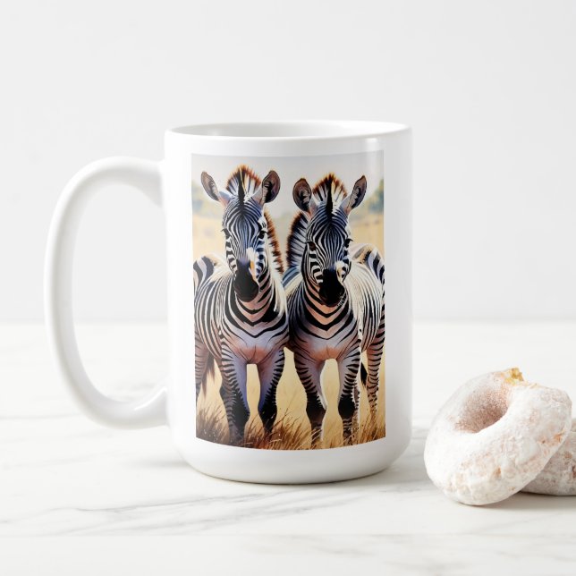 Playful Zebras Colorful Safari Inspired Art Coffee Mug (With Donut)