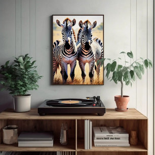 Playful Zebras Colorful Safari Inspired Art Poster