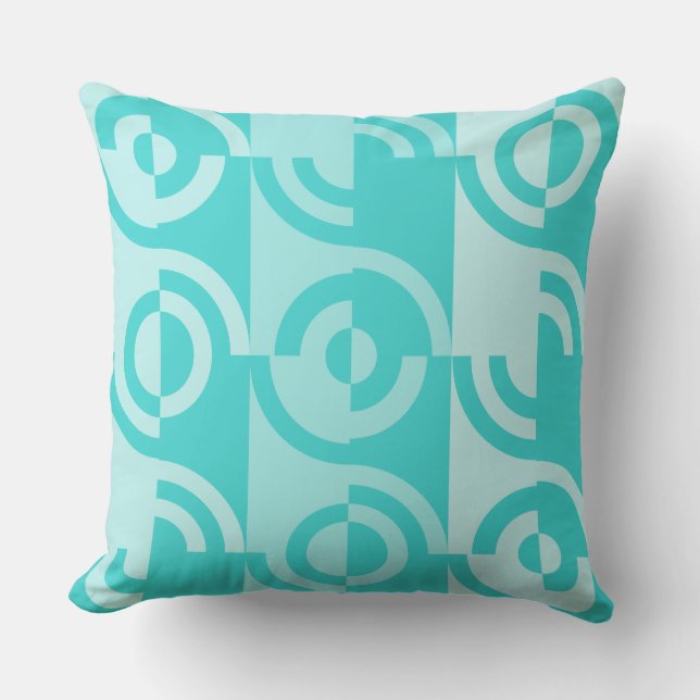 Playfully Fragmented Blue Circles Patterned Throw Pillow (Front)