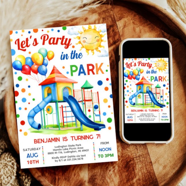 Playground Birthday Invitation - Party in the Park (Celebrate with our Party in the Park invitation, perfect for a boy's outdoor playground birthday.)