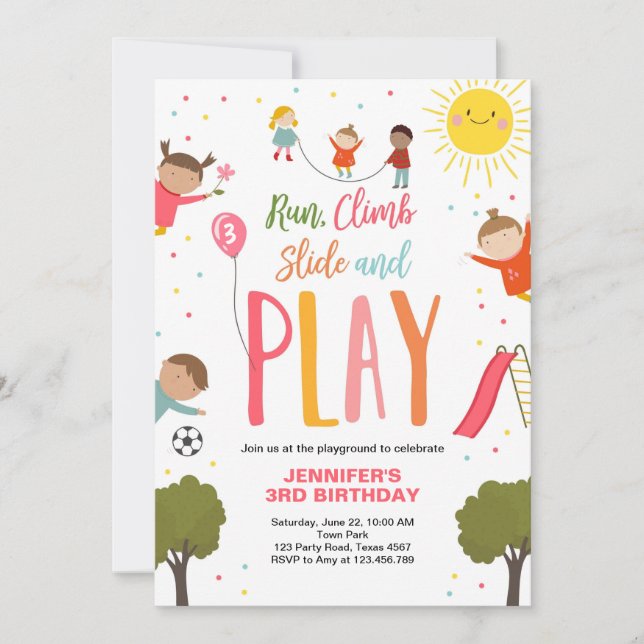 Playground Birthday Invite Party In The Park Girl (Front)