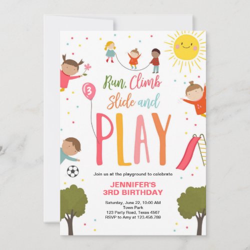 Playground Birthday Invite Party In The Park Girl