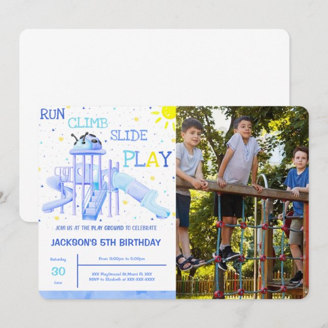 Playground Birthday Photo Invitation (Front/Back)