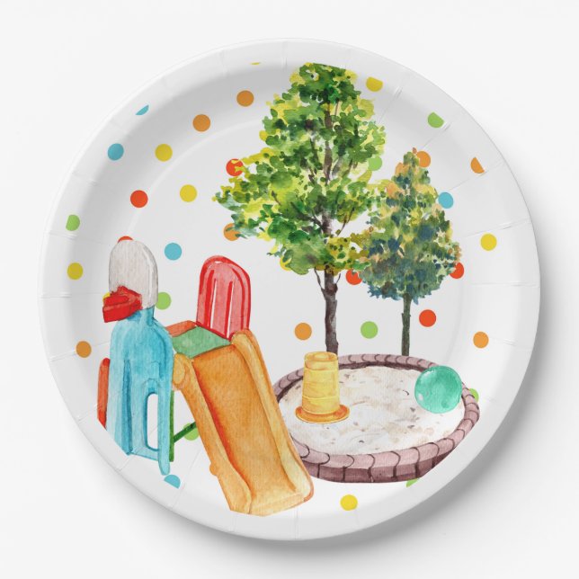 Playground Happy Birthday Paper Plates Polkadots (Front)