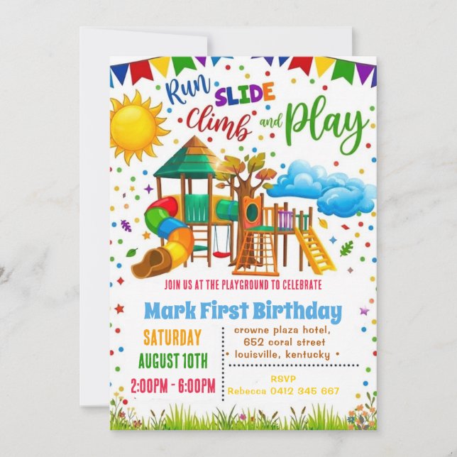 Playground Jumping Slide Game Birthday Invitation (Front)