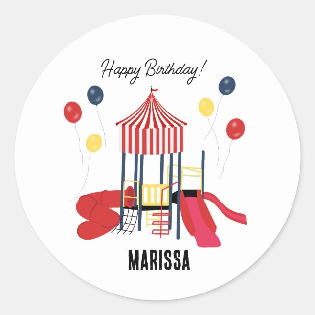 Playground Kids Boys Girls Birthday Custom Name Classic Round Sticker (Front)