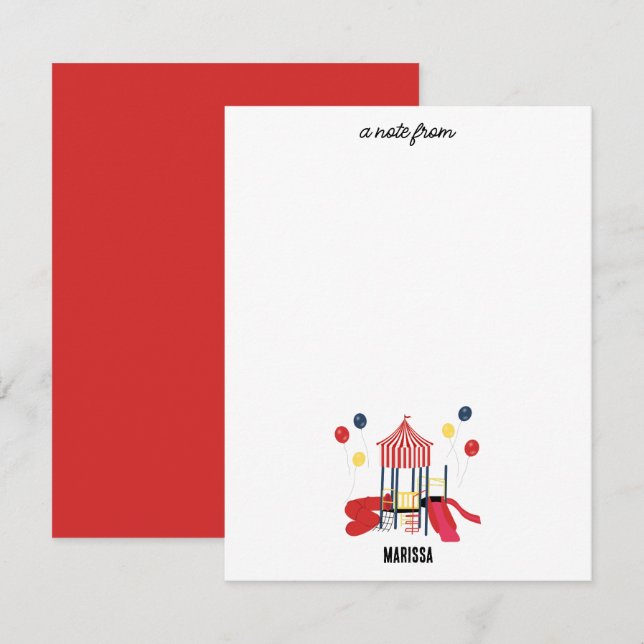Playground Kids Boys Girls Birthday Custom Name Note Card (Front/Back)