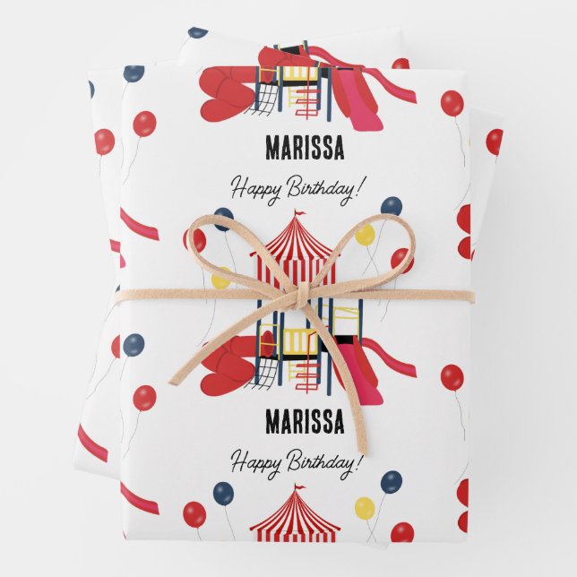 Playground Kids Boys Girls Birthday Custom Name Wrapping Paper Sheets (In situ)