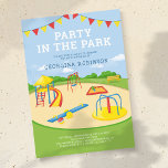 Playground Party in the Park Kids Birthday Invitation<br><div class="desc">Cute outdoor kids summer birthday invitations featuring a park with a swing,  sandpit,  slide,  seesaw,  merry-go-round,  party bunting and a modern "party in the park" template.</div>