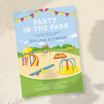 Playground Party in the Park Kids Birthday Invitation<br><div class="desc">Experience the joy of summer with our delightful outdoor kids' birthday invitations. Crafted with charming details of a park scene which includes a swing, sandpit, slide, seesaw and merry-go-round, these invites generate an air of excitement and anticipation. The added touch of party bunting and a stylish 'party in the park'...</div>