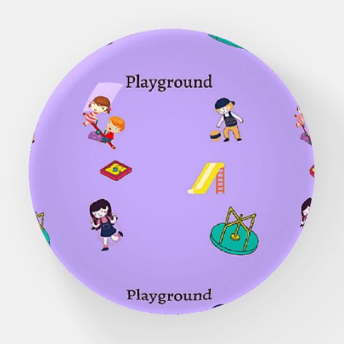 Playground pattern on purple paperweight