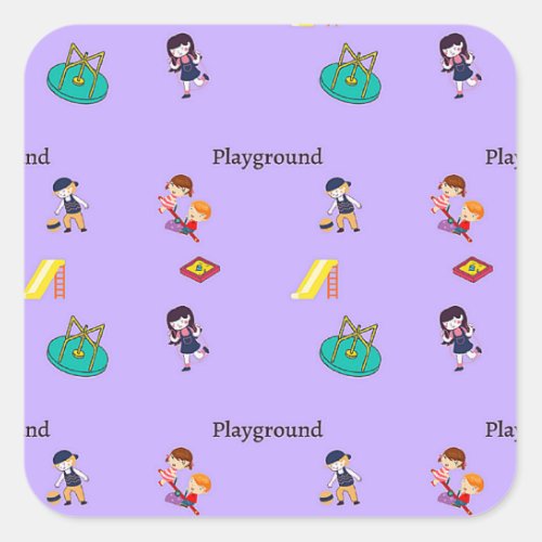 Playground pattern on purple square sticker