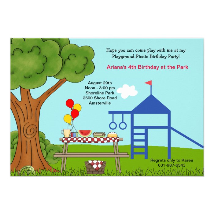 Playground Picnic Birthday Party Custom Invites