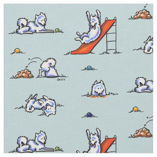 Playground Samoyeds Touch of Teal Fabric