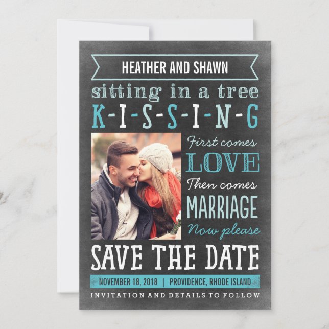Playground Song Save The Date Card - Turquoise (Front)