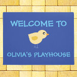 Playhouse Welcome With Bird And Custom Name Doormat at Zazzle