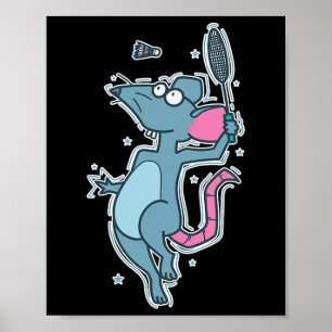 Playing Badminton Rat Poster